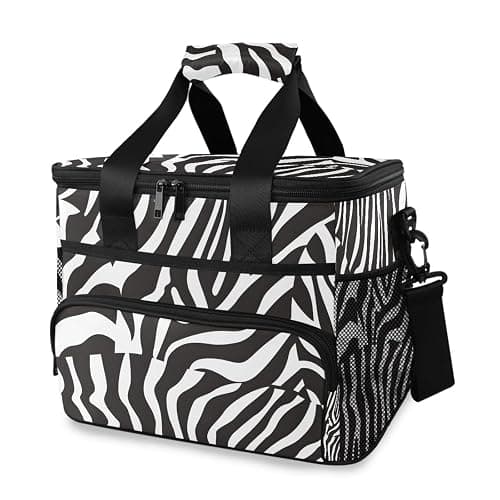 ALAZA Zebra Print Black Cooler Lunch Bag Insulated Lunch Box Large Reusable Lunchbox Leakproof Freezable Cooler Bag for Women Men Picnic Beach - Image 1