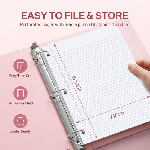 SUNEE Spiral Notebook, 1-Subject, College Ruled Paper, 8" x 10-1/2", 100 Sheets per Notebook, 3-Hole Punched Paper, Water Resistant Cover, Double-sided Pockets, Spiral Lined Notebooks for Work, Pink thumbnail 6