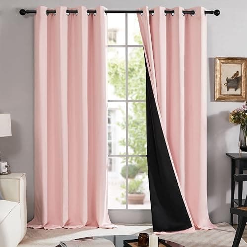 Deconovo 100% Blackout Curtains with Black Liner, Thermal Insulated Noise‑Reducing Grommet Drapes, Double‑Layer Room Darkening for Bedroom, Nursery, Home Office, 2 Panels, Crystal Pink, 52W x 84L - Image 1