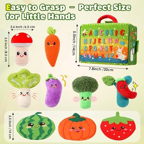 FREYBLI Baby Toys 6-12 Months - Soft Fruits Vegetable Garden Plant Plush Toy - 6 Month Old Baby Toys Boy Girl Gifts - Baby Sensory Montessori Toys with Rattles Mirror Squeaker Textures Crinkle Tissues thumbnail 2