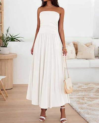 BTFBM Summer Maxi Dresses for Women 2026 Strapless Ruched Tube Top Beach Vacation Spring Wedding Guest Dress Pockets thumbnail 2