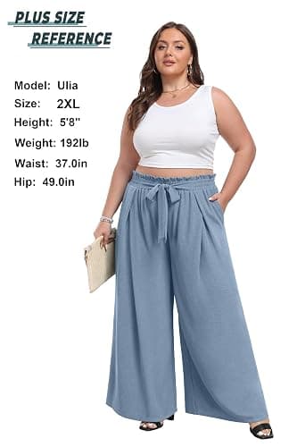 Lepunuo Wide Leg Pants for Women High Waisted Palazzo Pants Work Casual Flowy Tie Knot Trousers with Pockets thumbnail 4