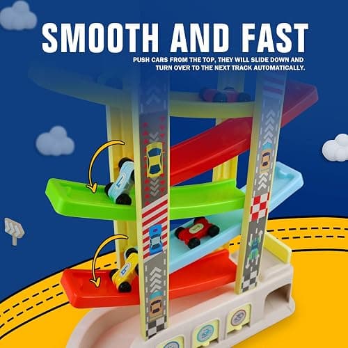 Montessori Toys for 2 3 Year Old Boys Toddlers, Car Ramp Toys with 6 Cars & Race Tracks, Garages and Parking Lots, Ramp Racer Toy Gift for Boys Girls Age 18 Months and Up, Multicolor thumbnail 7