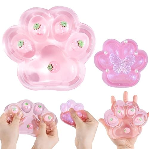 2PCS Large Cat Taba Squishy Paw,5.3"&3.2" Squishy Toys Strawberry Pink Cute Soft,Taba Squishy Pack Squeeze Toys Sensory Stress Relief,Fidget Squishies for Adults Kids Party Favors - Image 1