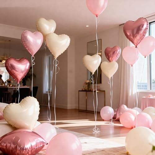 Pink Cream Heart Balloons,15Pcs 18Inch Sand White Heart Shaped Foil Ballons,Pink Helium Balloon for Valentine's Day Baby Shower Birthday Anniversary Wedding Party Decorations thumbnail 2