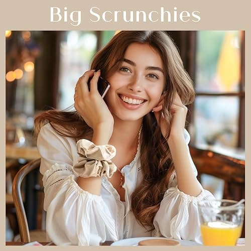 Lolalet Big Satin Scrunchies for Women, 5.9 Inch Large Oversized Scrunchie, Soft Jumbo/Giant Scrunchies Hair Ties for Thick & Curly Hair -4 Pack, Almond/Khaki/Black/Brown thumbnail 4
