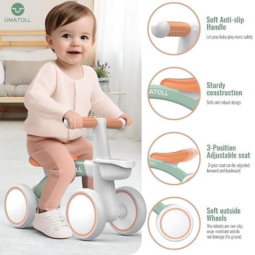 Umatoll Baby Balance Bike for 1 Year Old Boys Girls, 12-24 Months Toddler Balance Bike with Removable Basket, Adjustable Seat, 4 Wheels Infant Bike, First Birthday Gift thumbnail 2