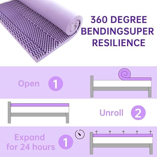 MUXHOMO 2 Inch 7-Zone Full Mattress Topper, Egg Crate Foam Mattress Topper Full Size for Back Pain, Lavender Cooling Gel Infused Bed Pad, CertiPUR-US and Oeko-TEX Certification (54"×75") thumbnail 9
