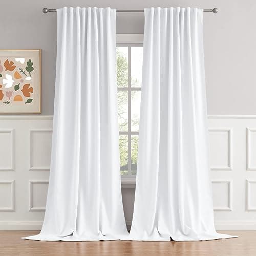 DUALIFE White Extra Long Blackout Curtains 52x108in, Rod Pocket Back Tab for Living Room, Thermal Insulated Soundproof, Privacy Assured, Ideal for High Ceiling Patio Sliding Door - Image 1
