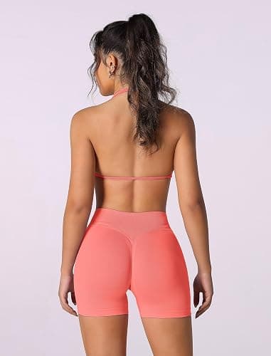 ABOCIW Womens Seamless Workout Sets 2 Piece Strappy Halter Sports Bra Scrunch Butt Shorts Gym Yoga Outfits thumbnail 2
