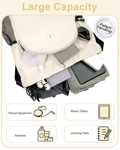 RHDZO Drawstring Backpack Gym Backpack with Shoe Compartment for Men Women String Sports Bag with Wet Pocket Cinch Swim Beach Bag, Beige (Patent Pending) thumbnail 6