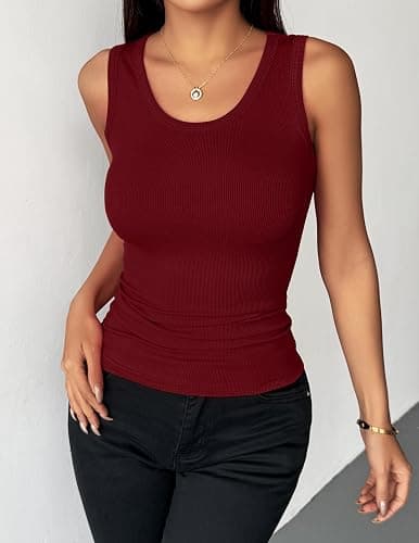 Zeagoo Womens Tank Tops 2026 Scoop Neck Ribbed Sleeveless Top Casual Basic Slim Fitted Knit Cami Tee Shirts thumbnail 2