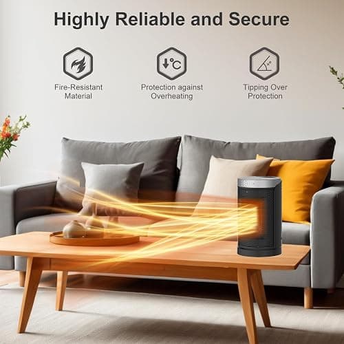 Space Heater, WINHL Small Portable Electric Heaters for Indoor Use with Thermostat and Remote, 70°Oscillation, 12H Timer, 5 Modes, 1500W PTC Ceramic Fast Safety Heat for Office Bedroom Home thumbnail 4