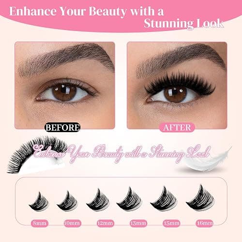 FADLASH Lash Clusters Kit 80D+100D Eyelash Clusters Natural D Curl Eyelash Extensions 8-16mm with Lash Bond and Seal Lash Tweezer for Beginners (80D+100D, 2Pack) thumbnail 4