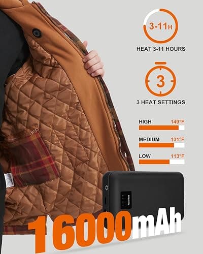Yolikeb Heated Jackets for Men With Battery Pack Fast Charging, Men's Maplewood Hooded Shirt Jacket Thermal Heating jacket thumbnail 4
