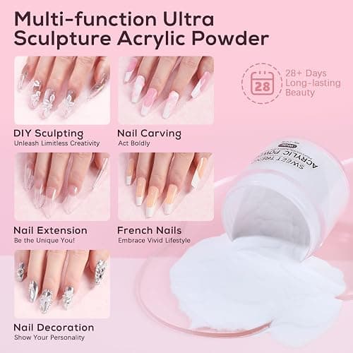 Sweet Trend Acrylic Nail Powder: 60g Clear White Pink Nude Acrylic Powder Set Professional Acrylic Nail Powder Polymer Colored Nail Extensions Kit for Carving Nails thumbnail 3