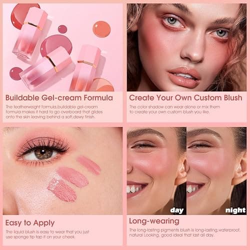 Beauty Searcher Gel per guance, crema di fard liquido, sensazione di leggerezza e traspirabilità, lunga durata, a prova di sbavature, aspetto naturale, trucco di fard per la pelle (#103 DEVOTED) thumbnail 3