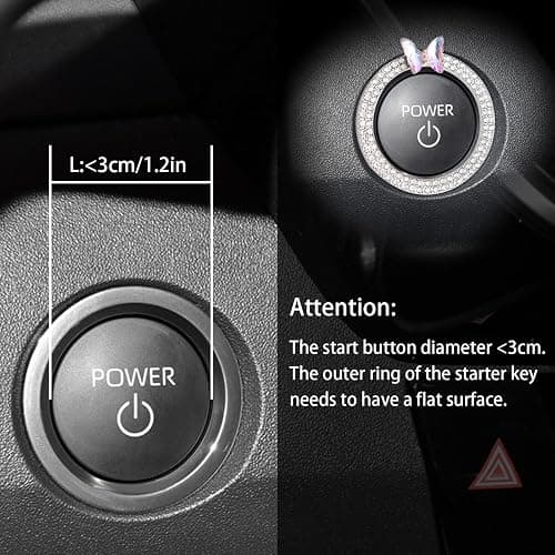 ORIESSE Pink Bow Car Accessories,Bow Tie Engine Start Button Ring,Bling Girly Silver Rhinestone Ring Start Stop Button Car Decor for Women,Ignition Ring Car Charm thumbnail 5