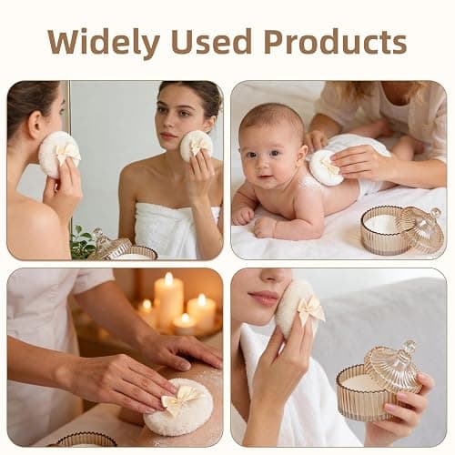 Body Powder Puff and Container, Glass Dusting Powder Jar with 2 Puffs | Reusable & Washable, Clear Glass Design, Perfect for Makeup, Body Powder & Skincare, Ideal for Home & Daily Use (Golden)) thumbnail 7