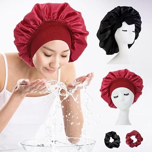 vaolmlop 2 pezzi Cuffia Seta Capelli Notte,Silk Bonnet,Con Nastri Regolabili,Berretto Da Notte Raso Elastico Per Dormire Cappello Da Notte Per Donna Berretto Da Notte Raso thumbnail 2