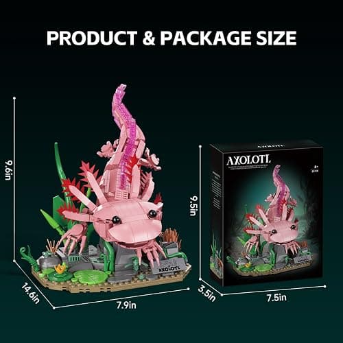 Axolotl Building Set, Compatible with LEGO Animals, 998 PCS Marine Animal Building Kit with Movable Joints & Display Base, STEM Building Toy Gift for Adults & Teens 14+, Creative Gift Desk Decor thumbnail 3