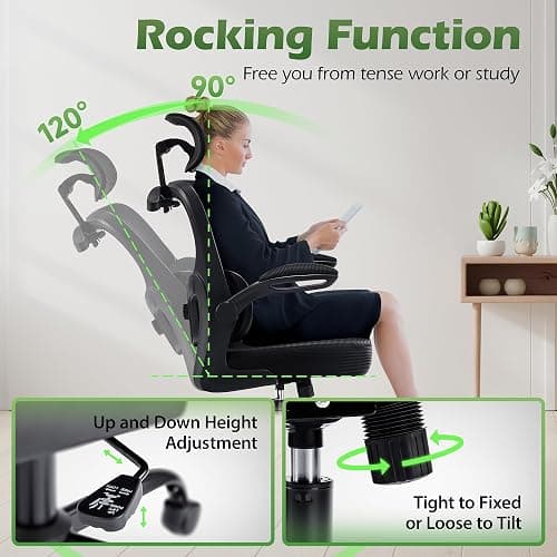 AreShark Office Chair Ergonomic Desk Chairs with Adjustable Lumbar Support& Headrest Hanger, High Back Breathable Mesh Chair with Wheels, Rolling Swivel Comfy Task Computer Chair for Home Work Gaming thumbnail 7