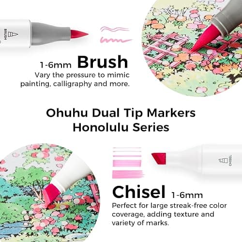 Ohuhu Pastel Alcohol Brush Markers- 48 Colors of Honolulu Sweetness - AP Certificated -Alcohol Based Double Tipped Art Marker Set for Artist Adults Coloring Illustration- Brush & Chisel - Refillable thumbnail 2