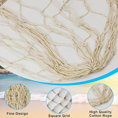 Wulitaotao 2 PCS Fish Net Decorations,80 x 40 Inch,Ocean Themed Party Decor | Fish Net for Table Decor, Nautical Wall Hanging Fishing Net for Coastal Bedroom, Bathroom, or Under The Sea Party Decorations thumbnail 4