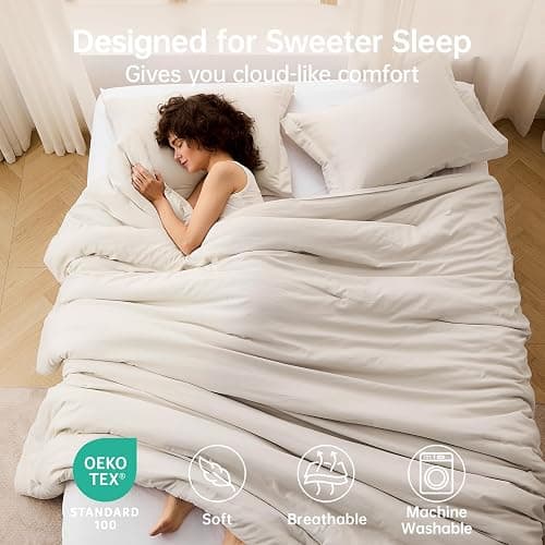 MUXHOMO Beige Full Comforter Sets, All Season Ultra Soft Down Alternative Bedding - 3 Piece Lightweight Bed Set Includes 1 Comforter (82"x86") and 2 Pillow Shams (20"x26") thumbnail 2