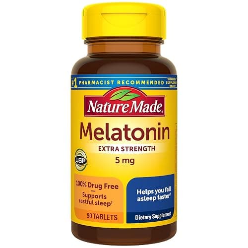 Nature Made Melatonin 5mg Tablets Extra Strength, 100% Drug Free Sleep Aid for Adults, 90 Tablets, 90 Day Supply - Image 1