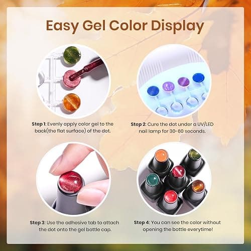 Beetles Fall Gel Nail Polish Set, 6 Colors Red Burgundy Cat Eye Gel | Olive Green and Pearl Nail Polish, Magnet Soak Off LED Nail Art Kit DIY Salon at Home Gifts for Women thumbnail 6