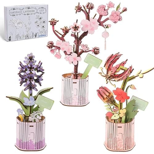 Insgen 3D Wooden Flower Puzzle for Adults, 3 Flowers Bouquet Building Sets, Wooden Flower Kit DIY Botanical Art Craft Model Kit Home Décor for Lovers Nature Enthusiasts thumbnail 8