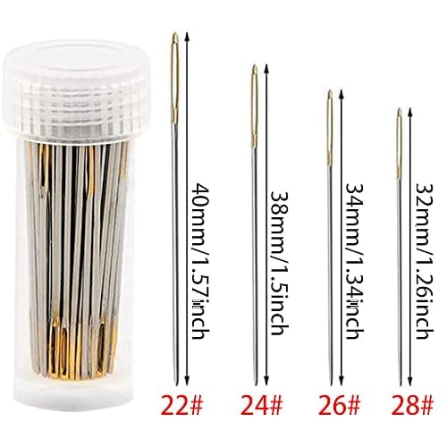 100pcs Cross Stitch Needles +1 Stainless Steel Needle Threader,Golden Color Large Eyes Cross Stitch DIY Embroidery Hand Needles Sewing Needles in Transparent Box Size 22# 24# 26# (24#) - 24# thumbnail 2