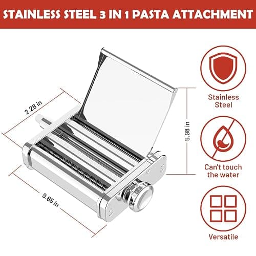 3-in-1 Pasta Attachment for KitchenAid Stand Mixer - Stainless Steel Pasta Maker with Roller, Spaghetti & Fettuccine Cutters | Professional Pasta Accessories for Homemade Noodles & Italian Cuisine thumbnail 3
