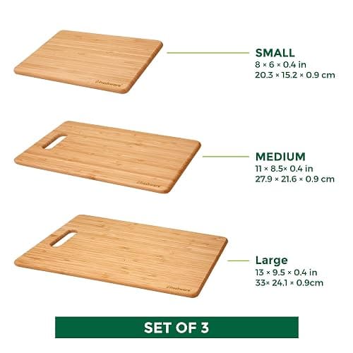 Bamboo Cutting Boards for Kitchen [Set of 3] Wood Cutting Board for Chopping Meat, Vegetables, Fruits, Cheese, Knife Friendly Serving Tray with Handles thumbnail 2