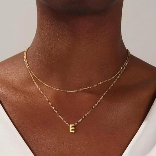 Thaivor Bubble Letter Necklace Layered Initial Necklaces for Women Dainty Cute Choker Pendant Stack Jewelry Teen Gift Trendy Stuff thumbnail 2