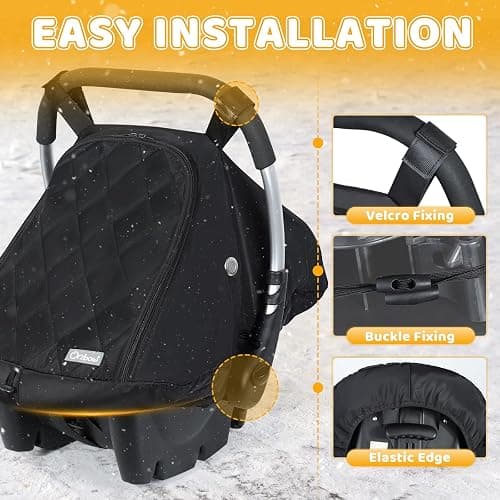 Orzbow Baby Car Seat Cover Winter - Waterproof Carseat Cover for Doona Car Seats and Strollers, Breathable Infant Carseat Canopy with Zipper Access, Rain and Wind Proof, Winter Baby Essentials, Black thumbnail 5