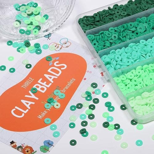 THRELE 3500pcs Green Clay Beads for Bracelets Making 6mm Heishi Beads Polymer Flat Round Disc Clay for Jewelry Making Green Bead Crafts thumbnail 2