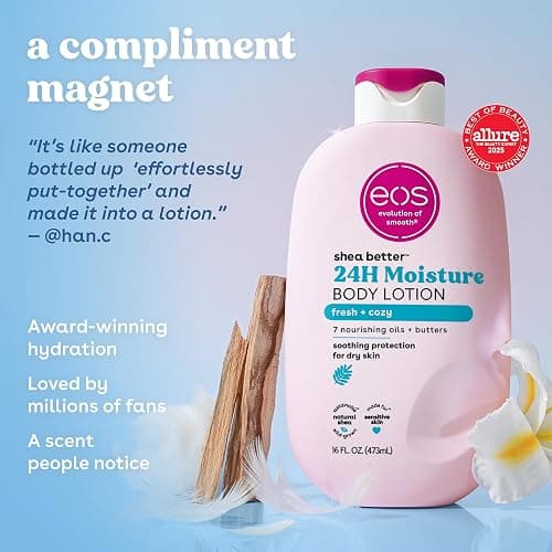 eos Shea Better Body Lotion, Fresh & Cozy, 24-Hour Moisture Skin Care, Lightweight & Non-Greasy, Natural Shea, Vegan, 16 fl oz thumbnail 4