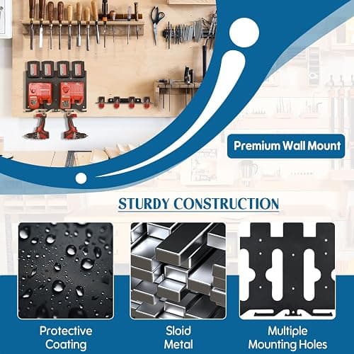 DITKOK 3-in-1 Metal Wall Mount for Milwaukee Charger, Battery and Drill, Battery Holder for 4×M12 & 4×M18 Batteries, Charger Holder for 2x M12-18C/2x M12-18FC/1x M18 DFC Chargers, Power Tool Organizer thumbnail 6