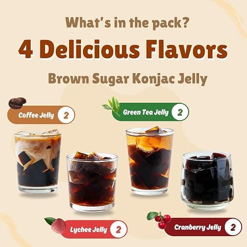 HeySweet Brown Sugar Konjac Jelly Variety Pack | Coffee, Lychee, Green Tea, Cranberry Chia Seed | Vegan, Halal, No Artificial Sweeteners or Colors | 9 oz (8 Servings) thumbnail 3