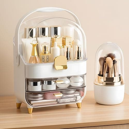 Makeup Organizer Countertop, Skincare Bathroom Counter Organizer, Storage Box Cosmetic Display Cases, Teen Girl Gifts Trendy Stuff Make up Organizers for Vanity, Dresser (Rose Gold) thumbnail 2