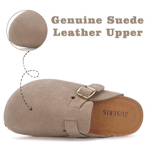 ZUSERIS Kids Suede Clogs Boys Girls Cork Potato Shoes | Slip-On Leather Mules,Adjustable Buckle,Clogs for Little Kids Boys Girls Youth,Indoor Outdoor Sandals thumbnail 2
