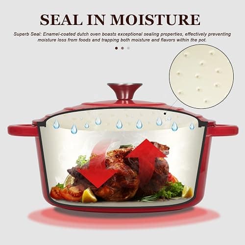 Overmont 5.5QT Enameled Cast Iron Dutch Oven with Lid Cookbook Heavy-Duty Casserole with Dual handles for Braising, Stews, Roasting, Bread Baking thumbnail 7