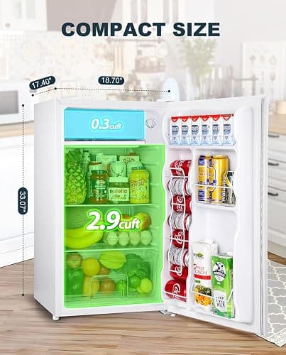 Upstreman 3.2 Cu.Ft Mini Fridge with Freezer, Single Door Mini Fridge, Dorm Fridge, Adjustable Thermostat, Mini Refrigerator for Dorm, Office, Bedroom, White-BR321 - Snow White thumbnail 3