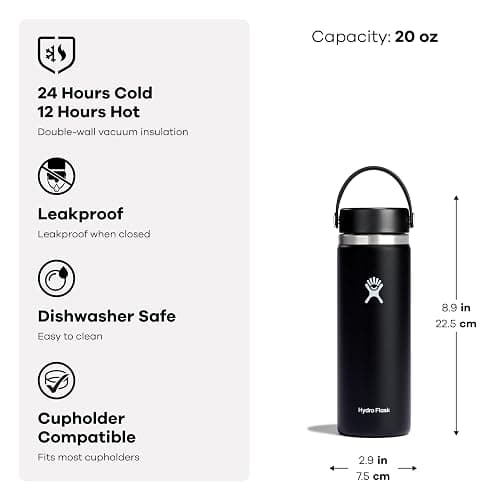 Hydro Flask Water Bottle - Insulated Stainless Steel - Wide Mouth Flex Lid, Non Spill, Leakproof and Refillable in 20 Oz thumbnail 3