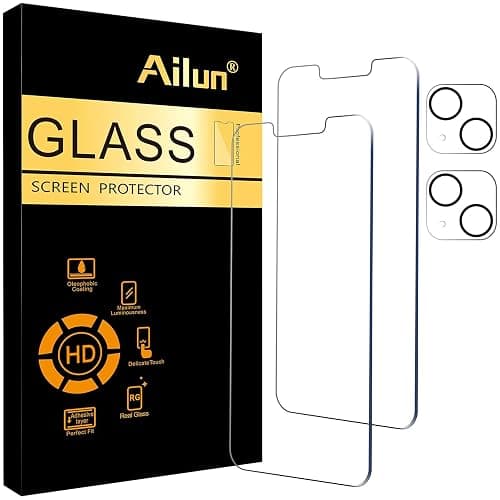 Ailun Screen Protector + Camera Lens Protector for iPhone 13, 2+2 Pack | 6.1 inch, Tempered Glass, HD - Image 1