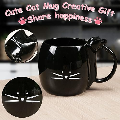 Koolkatkoo Coffee Mug Cute Cat Mug Gift for Cat Lovers Ceramic Tea Mugs Black 16 oz thumbnail 4