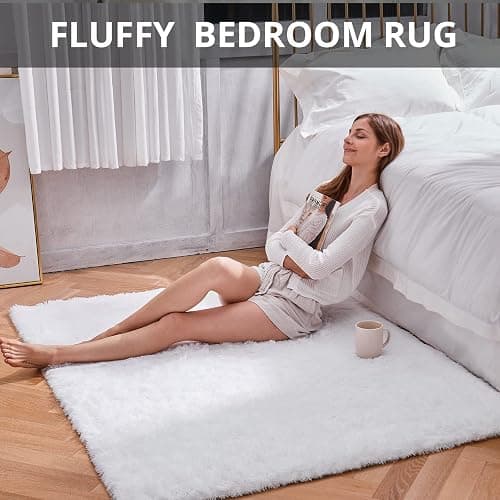 Ophanie White Rugs for Bedroom Fluffy, 4x6 Nursery Soft Fuzzy Shag Plush Shaggy Bedside Area Rug, Living Room Carpet for Girls Kids Baby Teen Dorm Home Decor Aesthetic thumbnail 6
