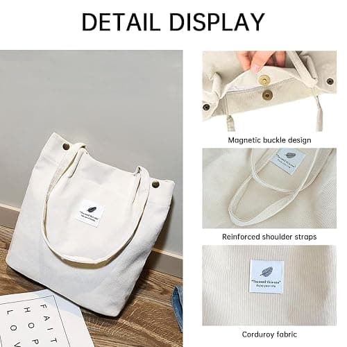 YanZhou Canvas Tote Bag for Women, Large Capacity Corduroy Quilted Tote Bag with Inner Pockets, Durable Stylish ，Reusablee thumbnail 4